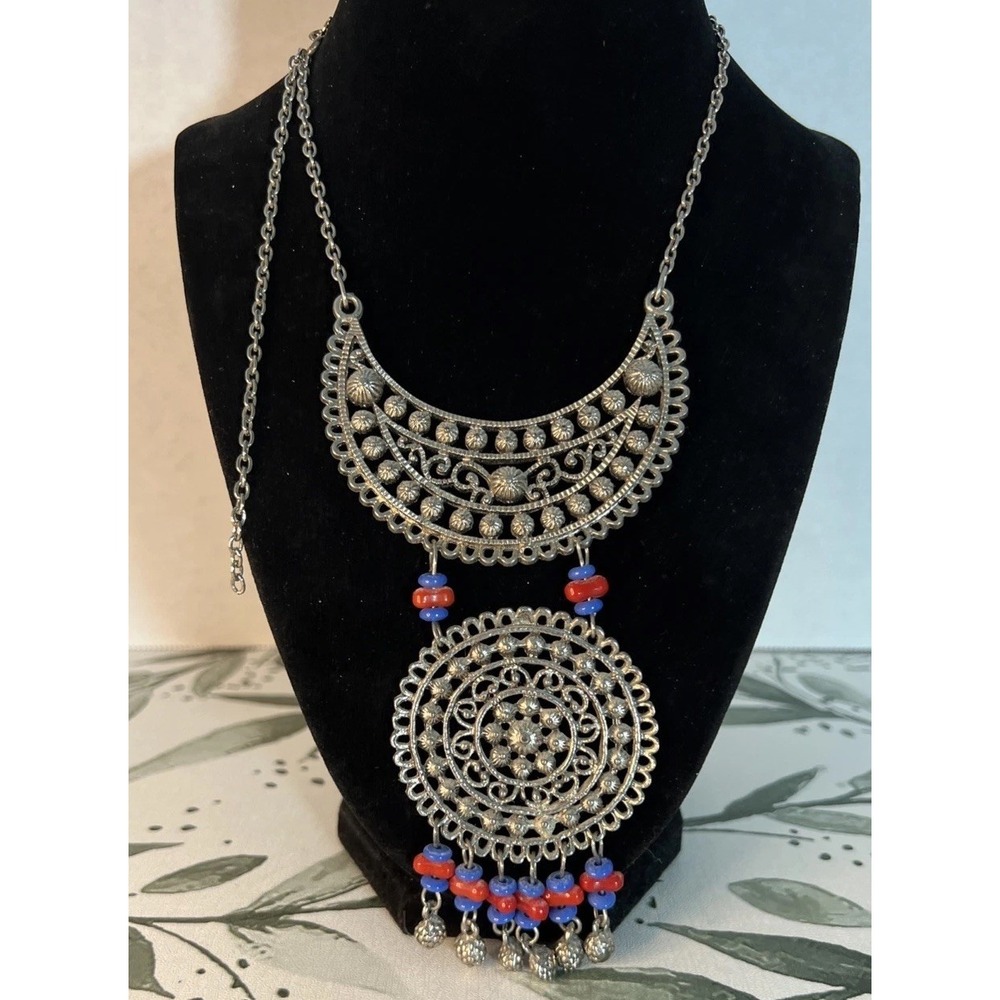 Enchanting Ethnic Mandala Pendant Necklace Oxidized Silver Tone